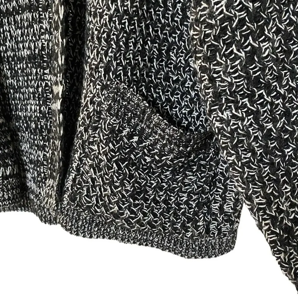 COTTON EMPORIUM Open Front Cardigan Sweater Black White Size Medium Cross Stitch
